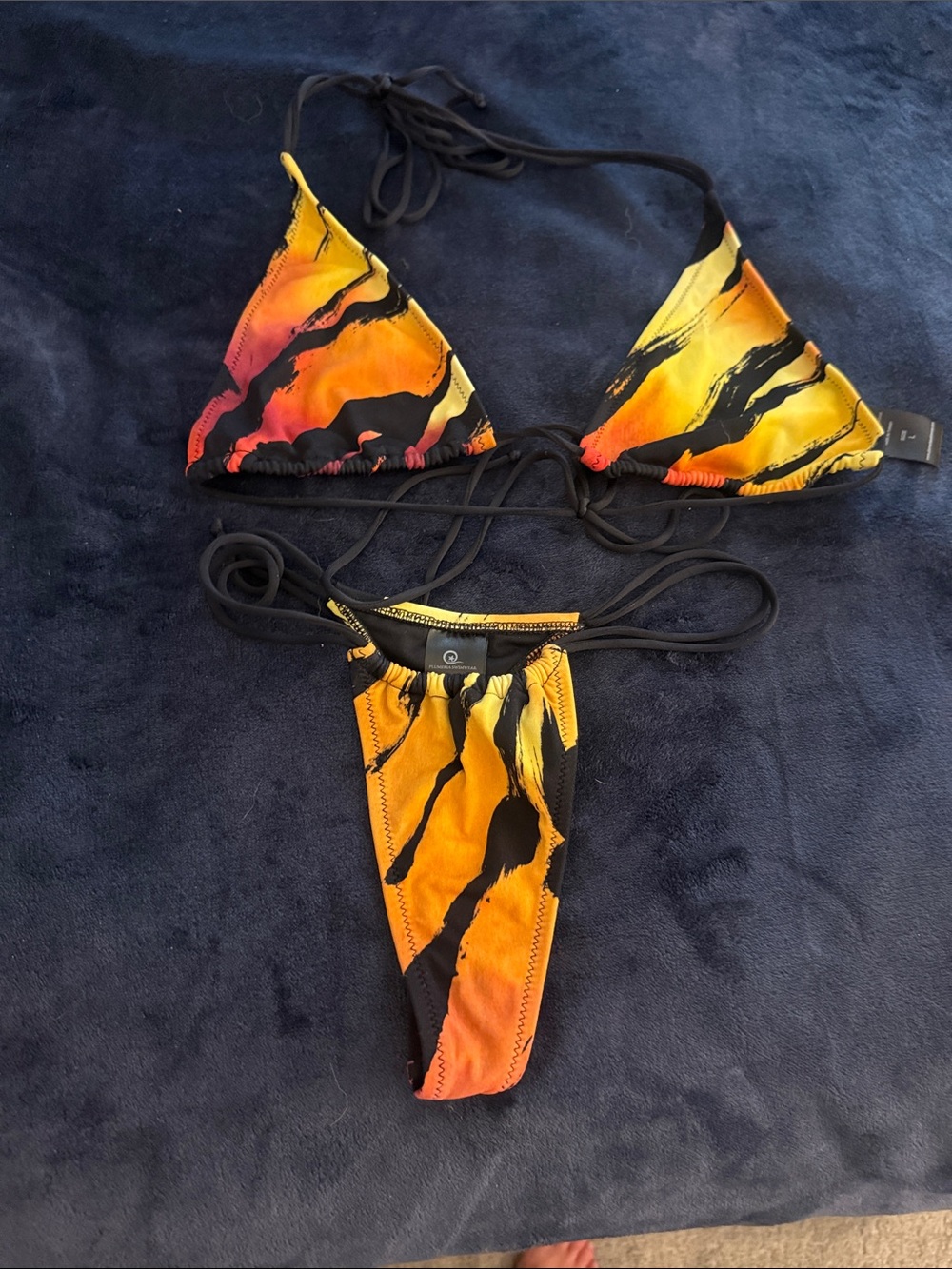 Sunset Marble Triangle Bikini Set with Black Trim